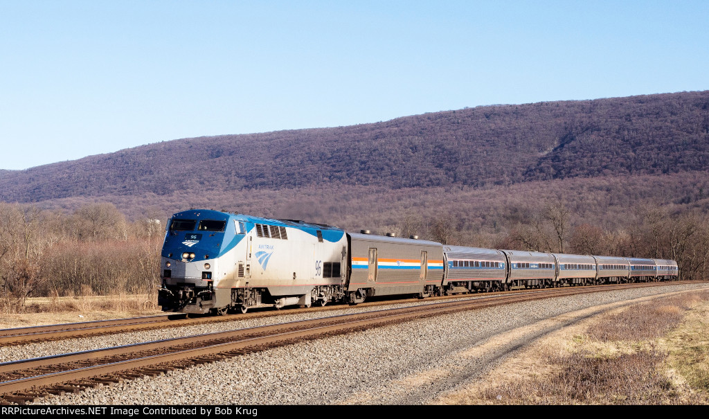 The westbound Pennsylvania puts in its daily appearance at Mexico Curve on the old PRR Middle Division